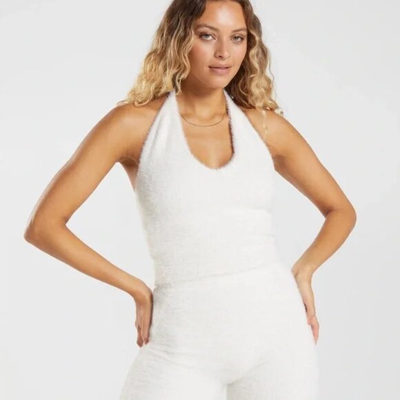 Gymshark Tops - LIKE NEW Gymshark Whitney Eyelash Knit Midi Halter Top - Skylight White Sz Small